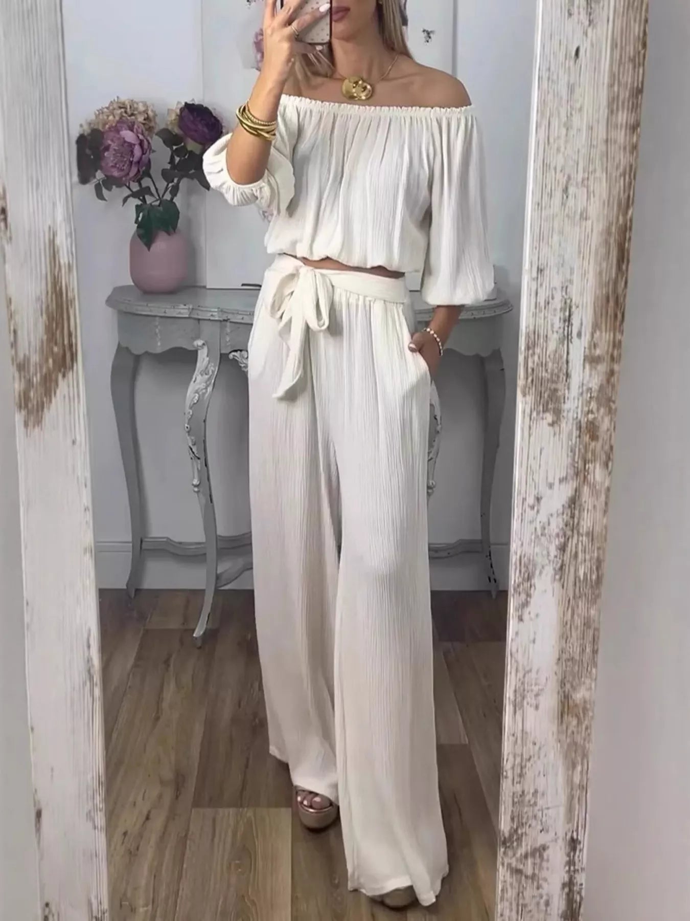 Hazel Blues® | Off-Shoulder Top and Pants Set
