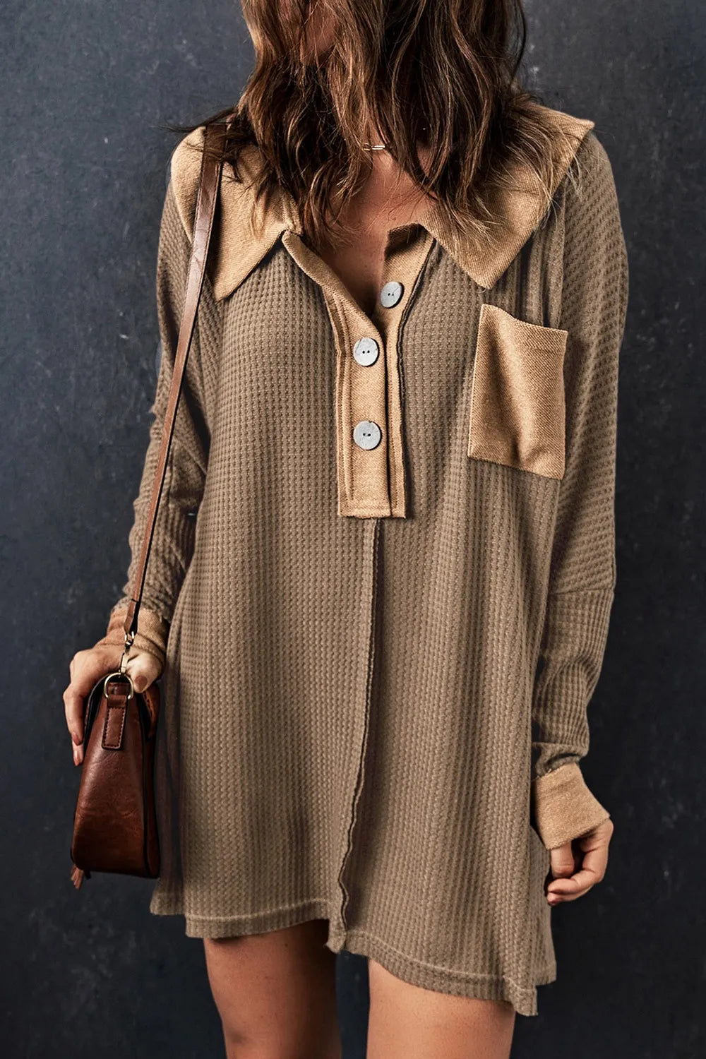 Hazel Blues® |  Waffle Knit Button Front Dress