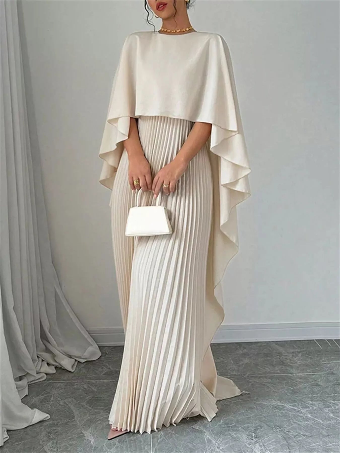 Hazel Blues® |  Cape Pleated Maxi Dress