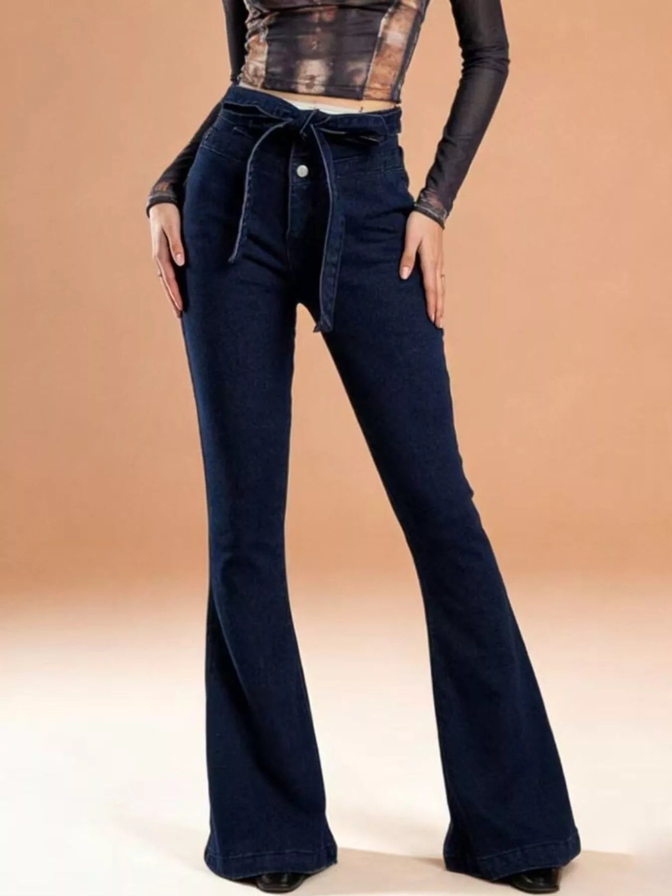 Hazel Blues® |  Bow-Tie High-Waisted Flare Jeans