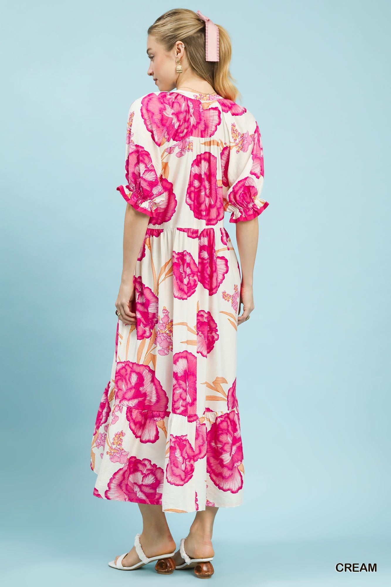 Hazel Blues® |  Umgee Floral Print Midi Dress with Contrast Trim