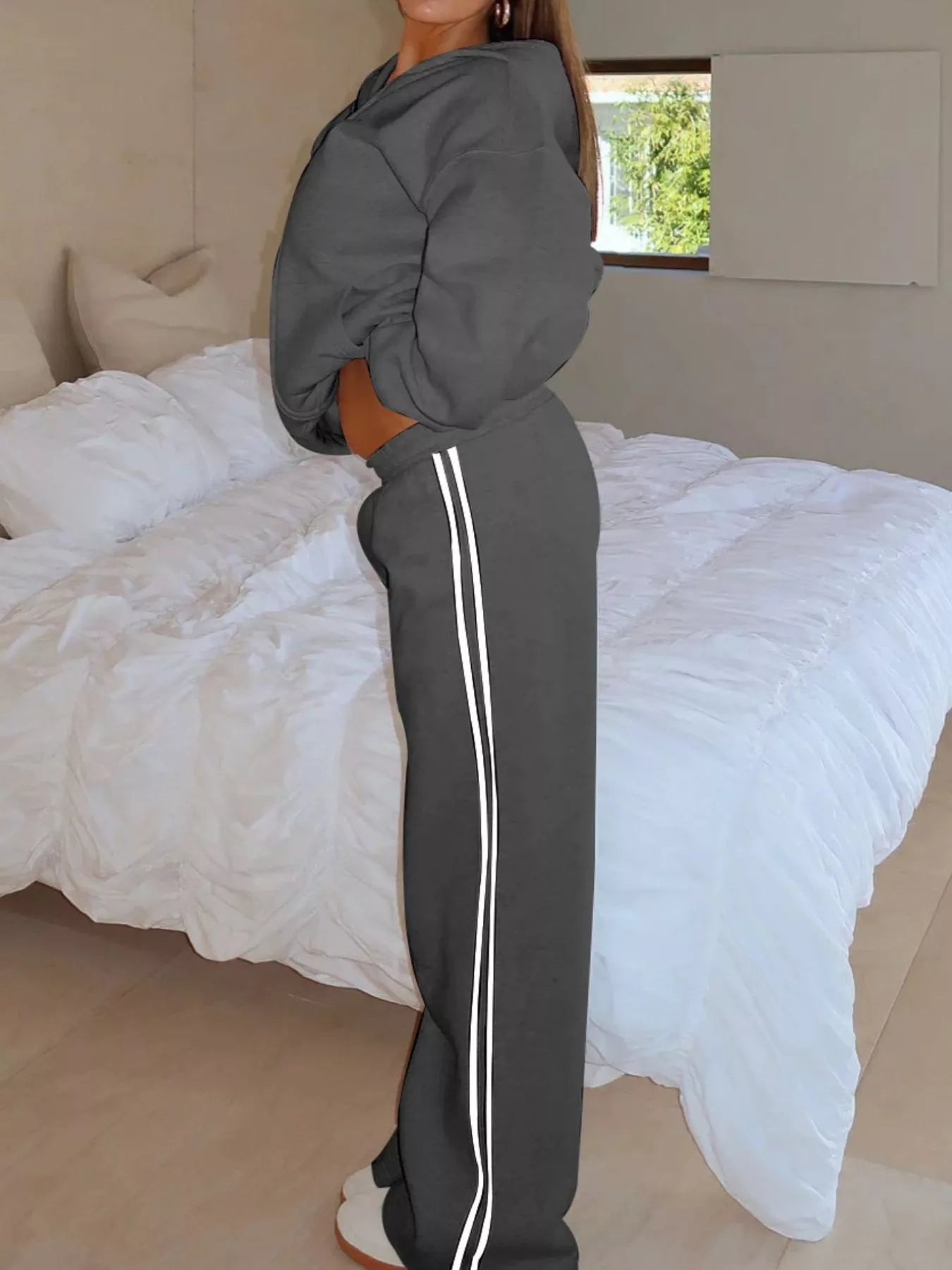 Hazel Blues® |  Zip Up Hoodie and Striped Pants Set