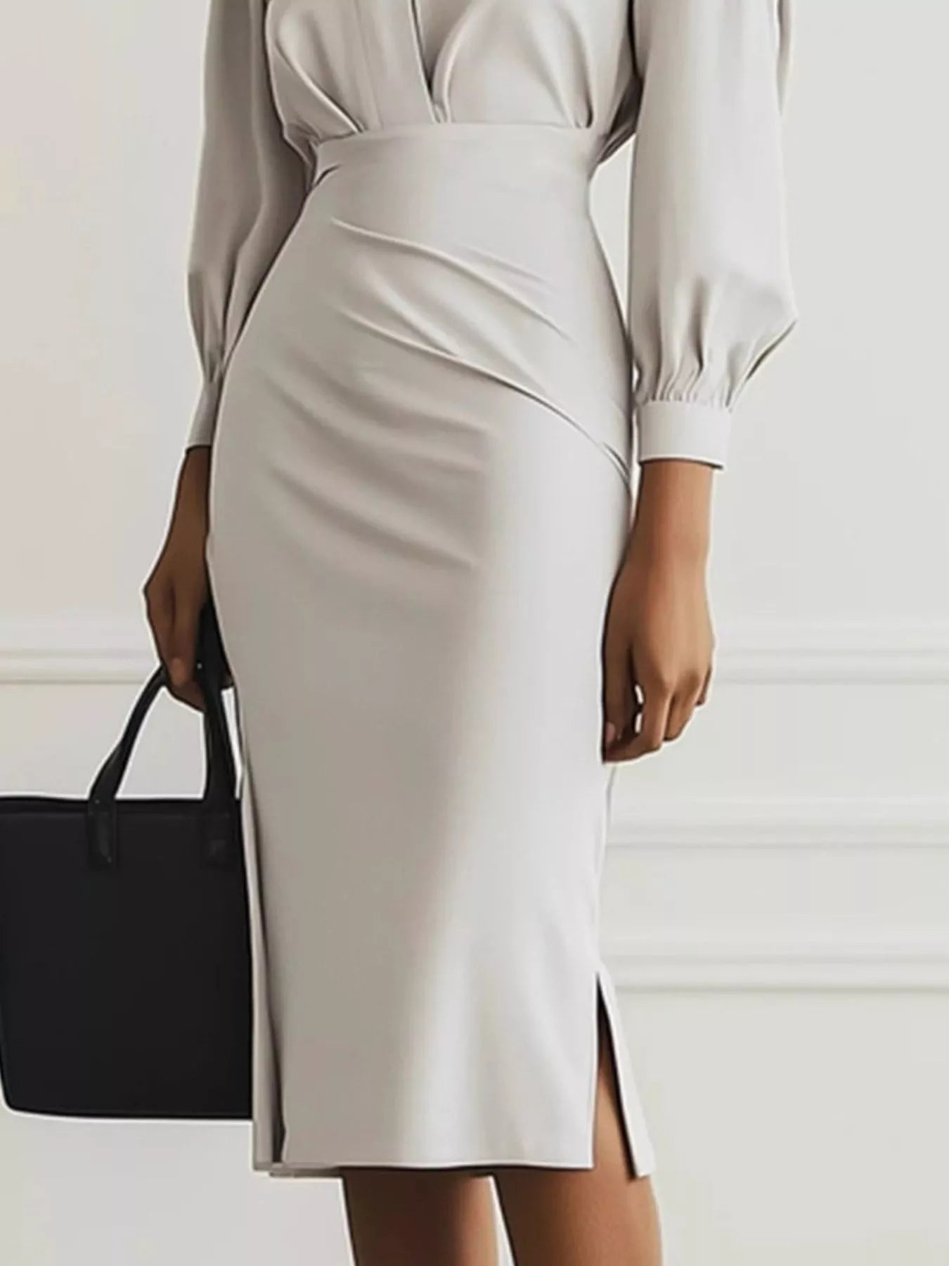 Hazel Blues® |  Ruched Midi Shirt Dress with Side Slit