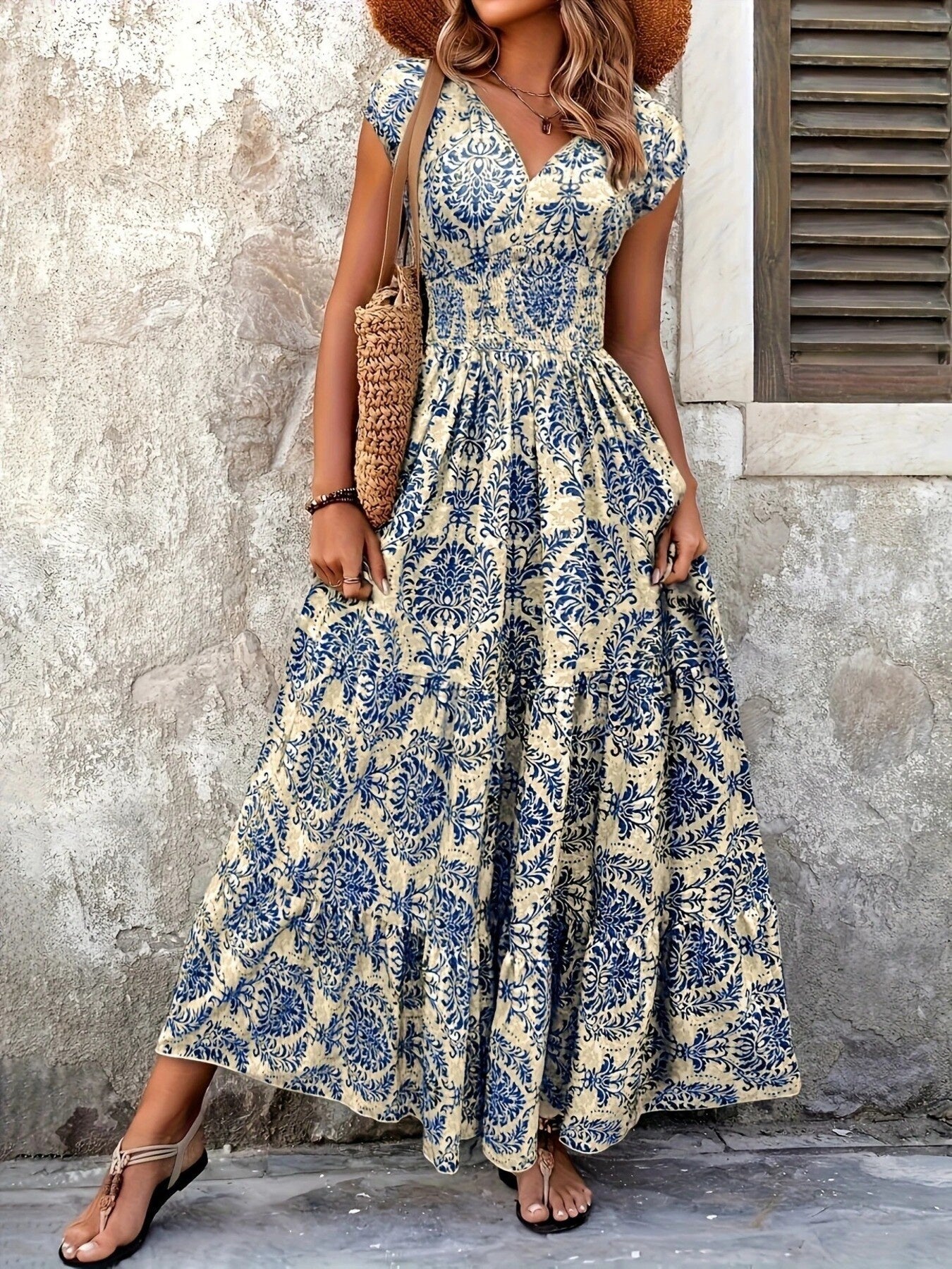 Hazel Blues® |  Printed Cap Sleeve Maxi Dress