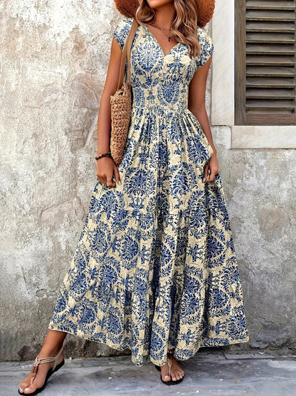 Hazel Blues® |  Printed Cap Sleeve Maxi Dress