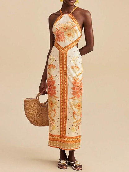 Hazel Blues® |  Floral Print Halter Neck Maxi Dress