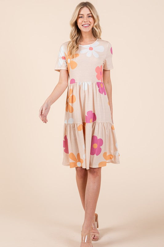Hazel Blues® |  BOMBOM Floral Round Neck Short Sleeve Tiered Dress