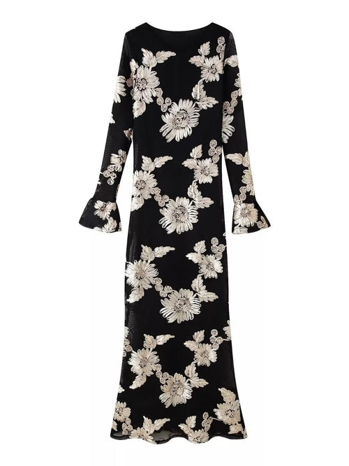 Hazel Blues® |  Floral Flounce Sleeve Round Neck Dress