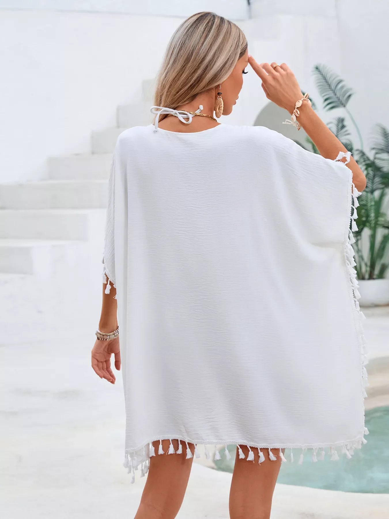 Hazel Blues® | Crochet Trim Tassel Cover-Up Dress