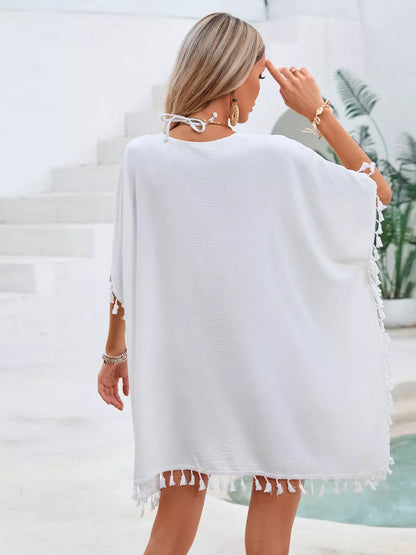 Hazel Blues® | Crochet Trim Tassel Cover-Up Dress