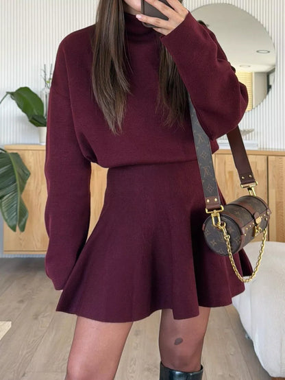 Hazel Blues® |  Turtleneck Dropped Shoulder Sweater and Skirt Set