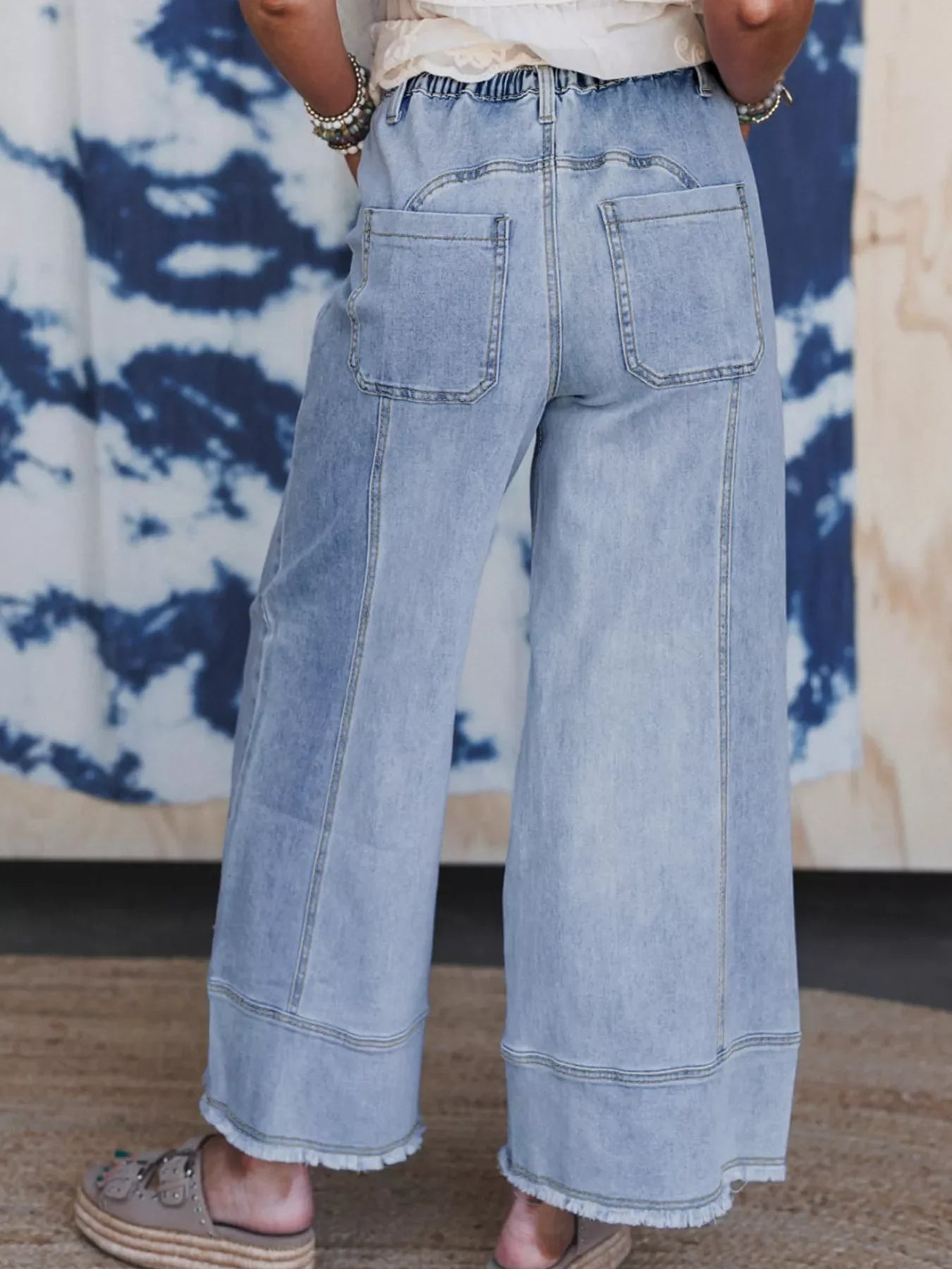 Hazel Blues® |  Wide Leg Drawstring Raw Hem Jeans