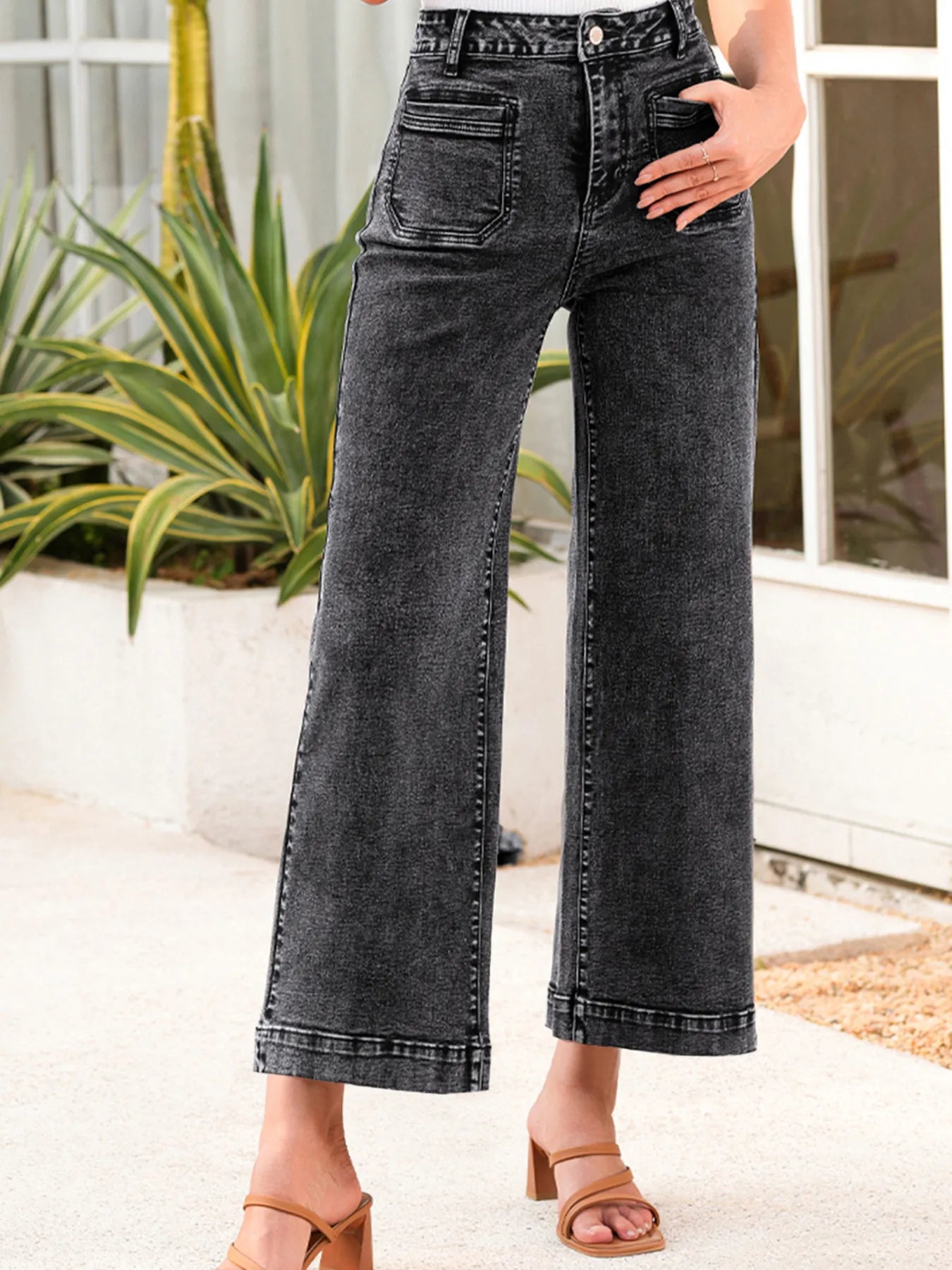 Hazel Blues® |  High-Waisted Wide Leg Washed Jeans