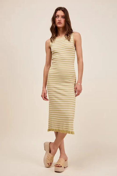 Hazel Blues® |  SO ME Stripe Sleeveless Sweater Knit Maxi Dress With Ruffled Hem