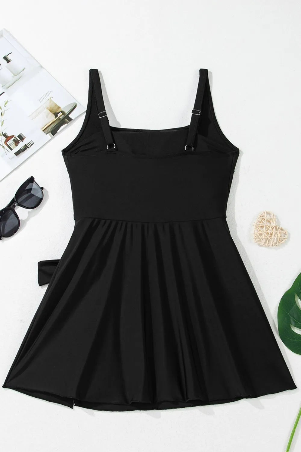 Hazel Blues® | Side Tied Waist Square Neck Adjustable Straps A-line One Piece Swim Dress