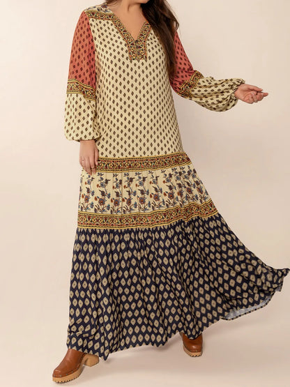 Hazel Blues® |  Printed V-Neck Balloon Sleeve Maxi Dress