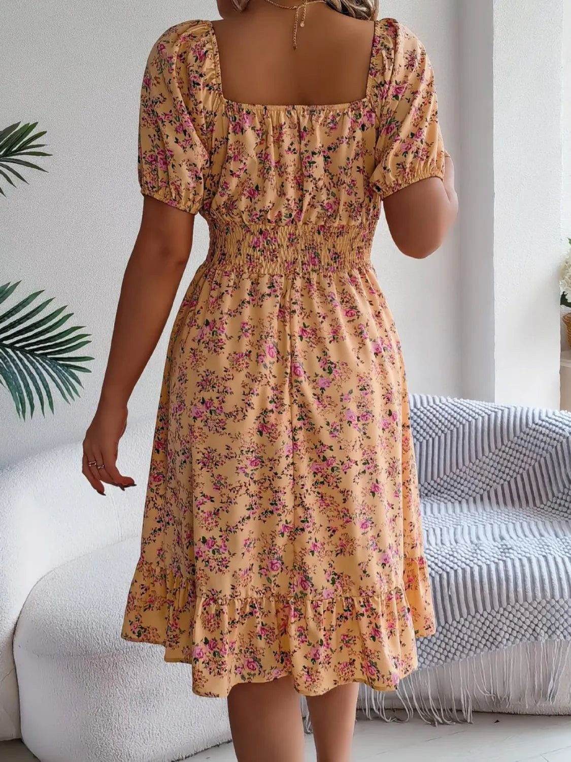Hazel Blues® |  Ruffled Hem Floral Puff Sleeve Dress