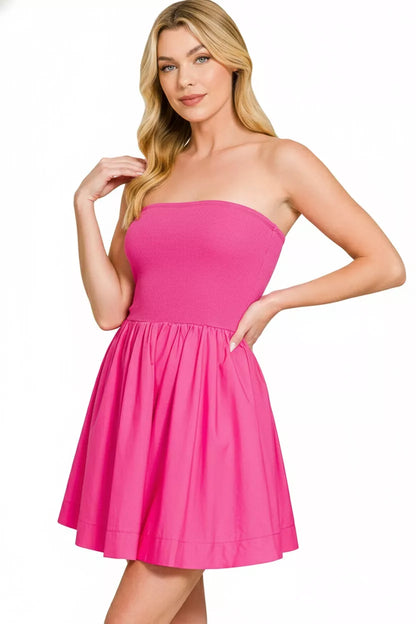 Hazel Blues® |  Zenana Combined Knit Tube Top Flare Mini Dress