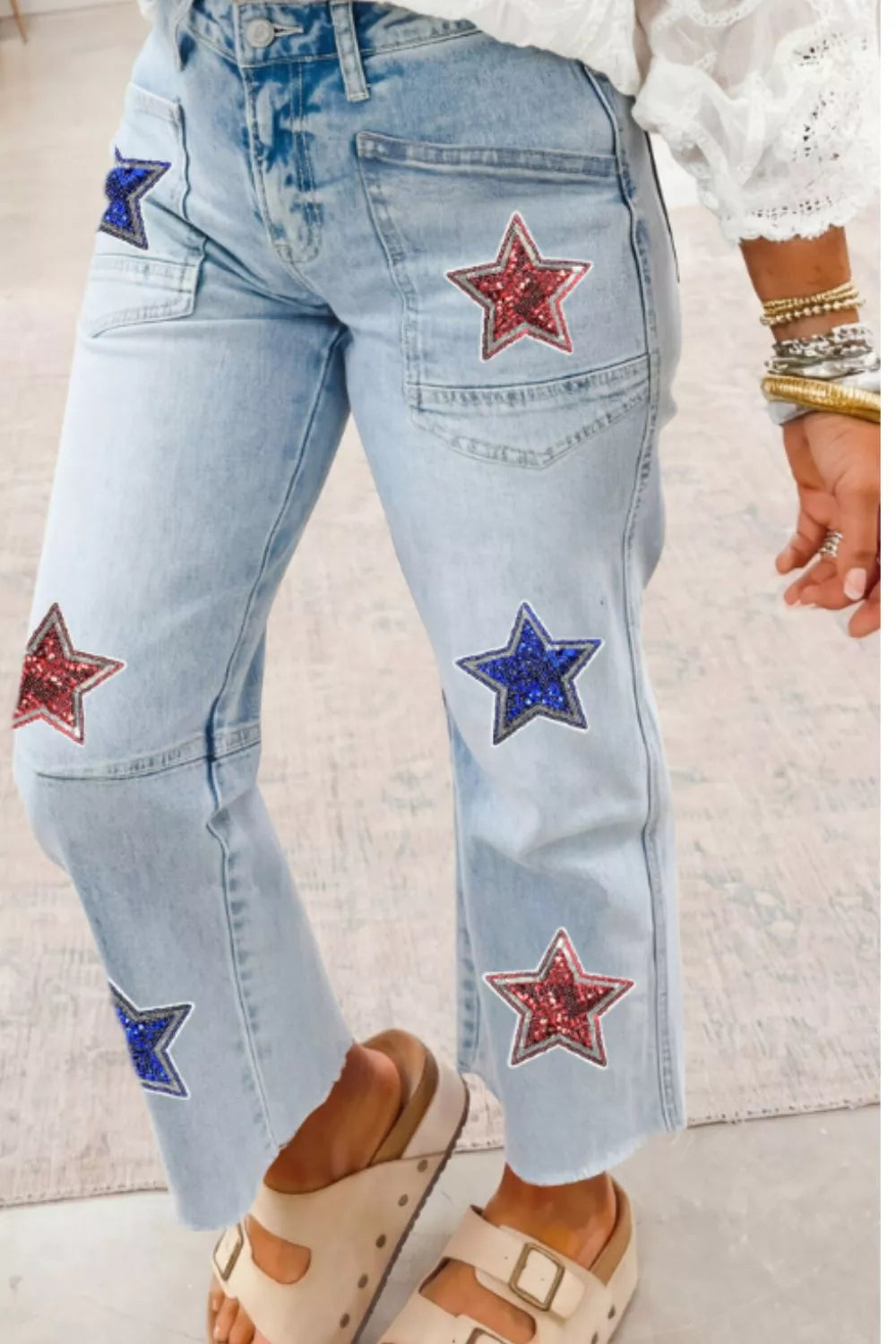 Hazel Blues® |  Star-Embellished Cropped Jeans