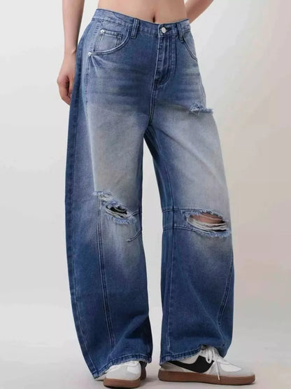Hazel Blues® |  Distressed Wide Leg Jeans