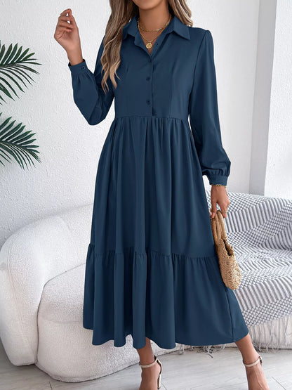 Hazel Blues® |  Long Sleeve Tiered Button Front Midi Dress