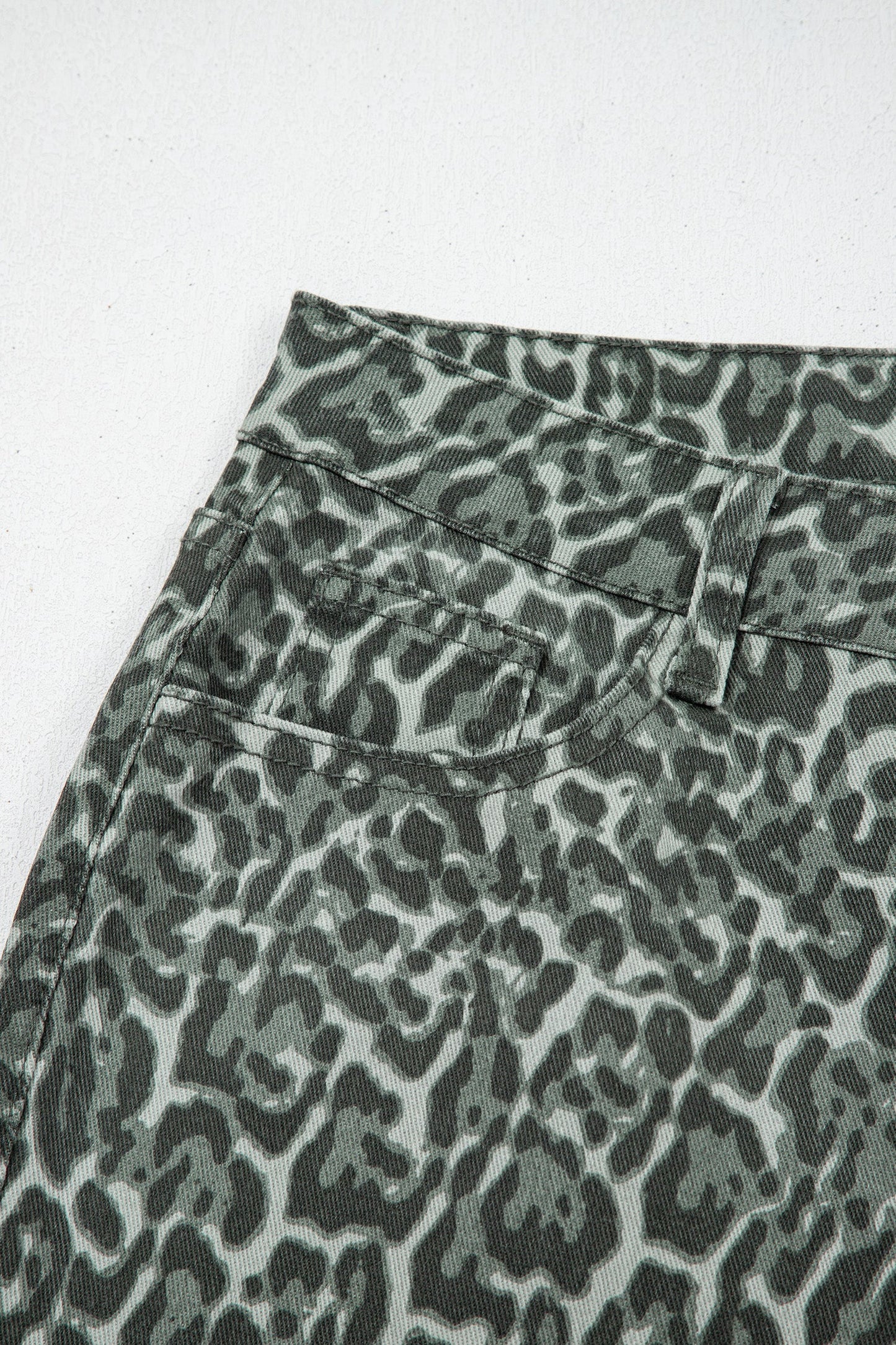 Hazel Blues® |  Gray Leopard Frayed Edge Wide Leg High Waist Jeans