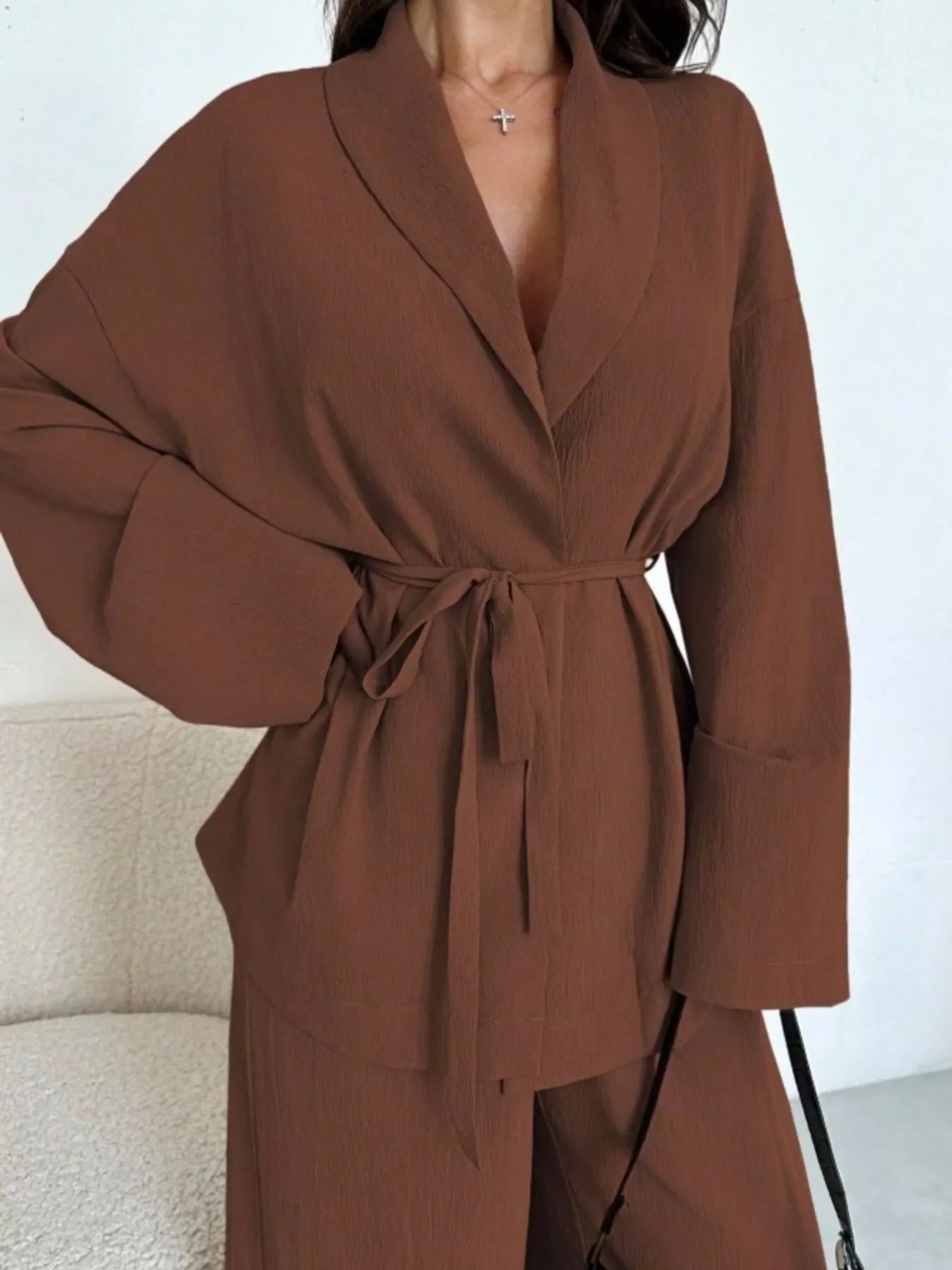 Hazel Blues® |  Front Tied Shirt and Wide-Leg Pants Set