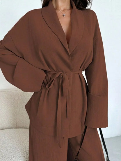 Hazel Blues® |  Front Tied Shirt and Wide-Leg Pants Set