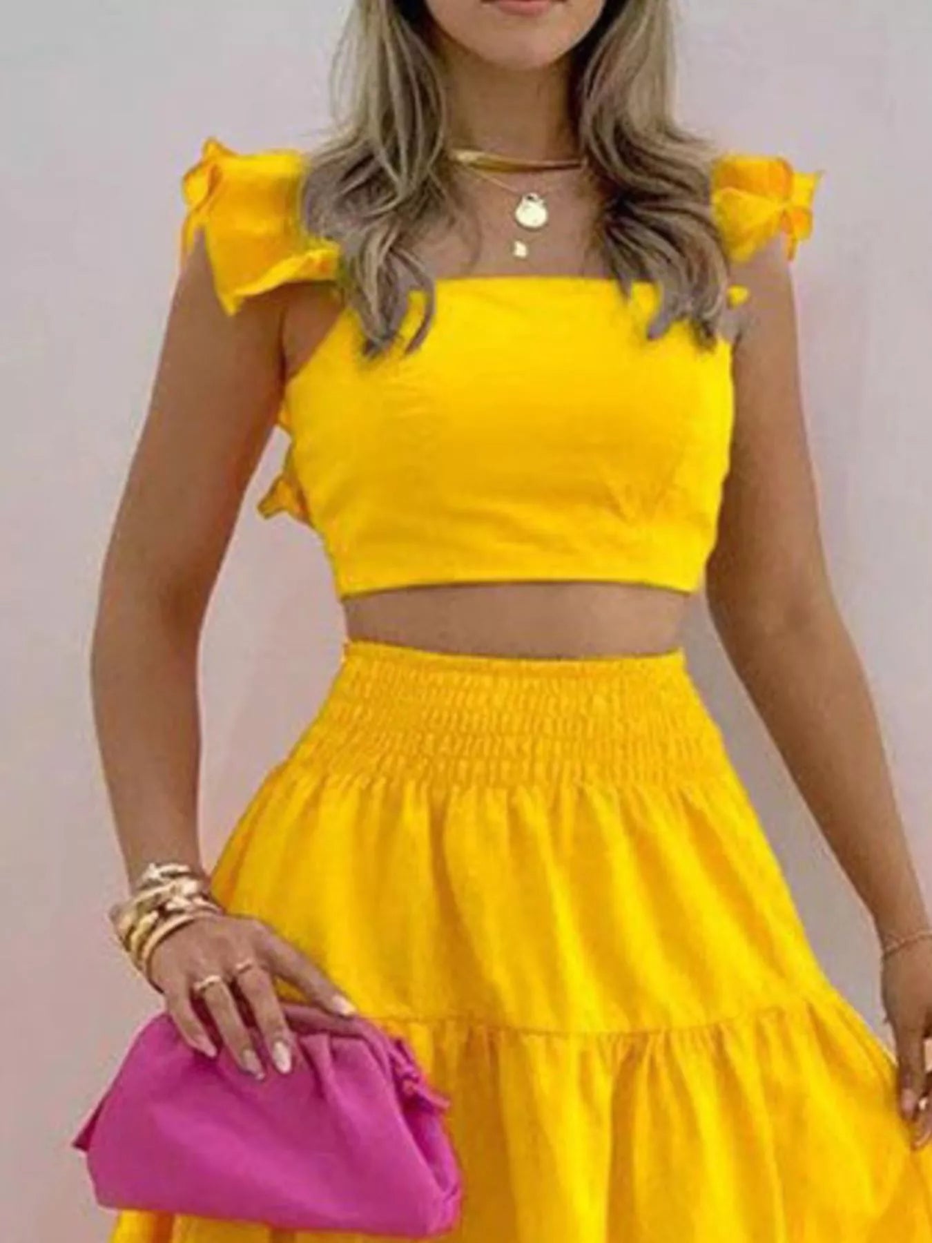 Hazel Blues® |  Crop Top and Tiered Maxi Skirt Set