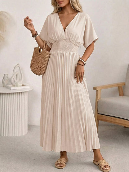 Hazel Blues® |  Pleated V-Neck Midi Dress