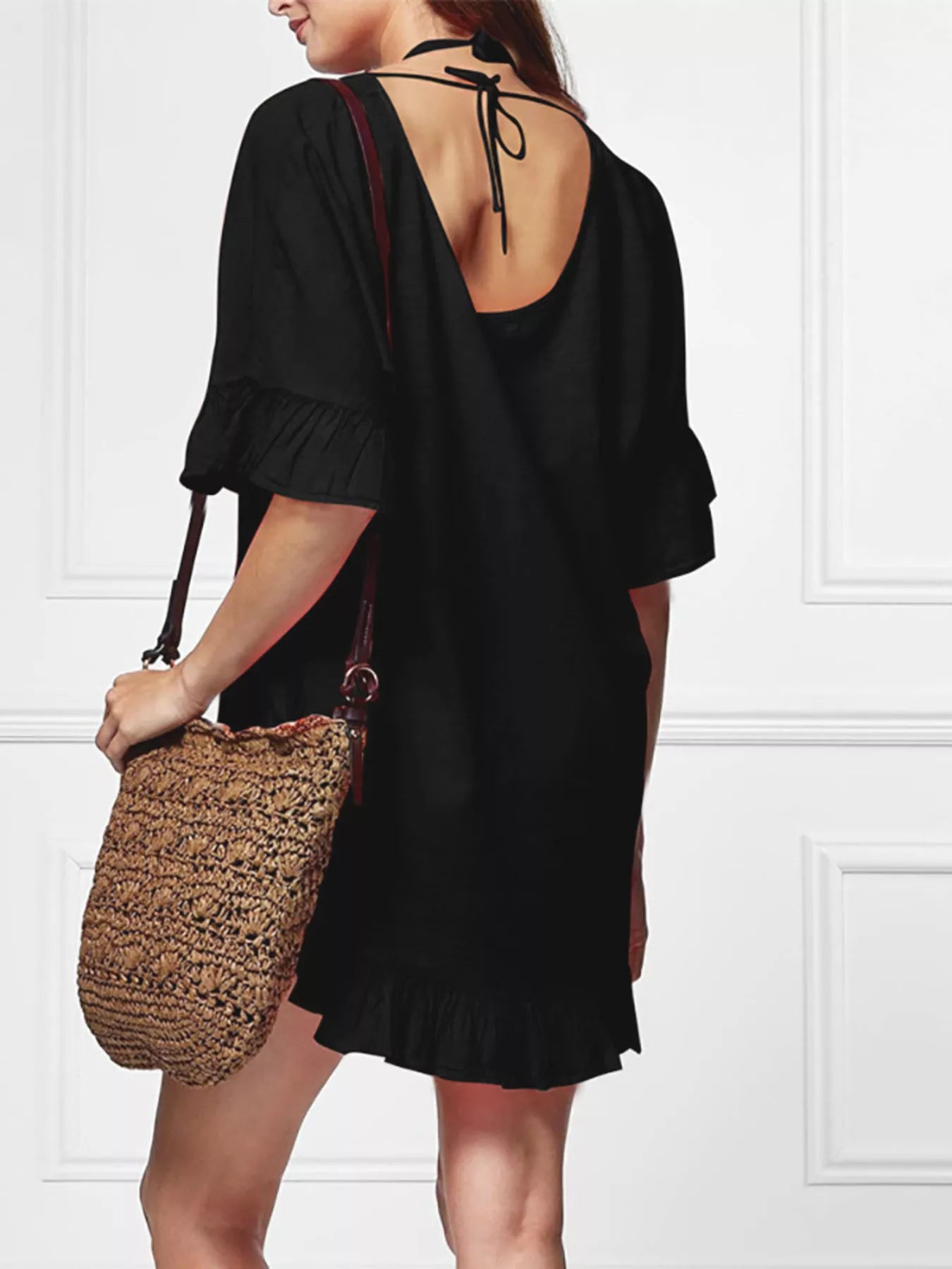 Hazel Blues® | Ruffled Trim V-Neck Cover-Up Dress