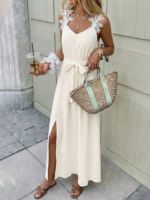 Hazel Blues® |  Lace Trimmed Slit Maxi Dress