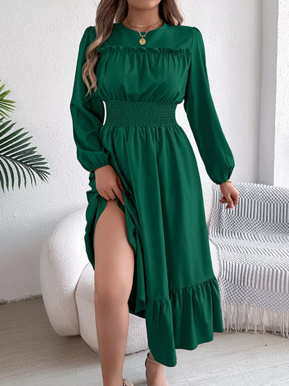Hazel Blues® |  Round Neck Balloon Sleeve Tiered Dress