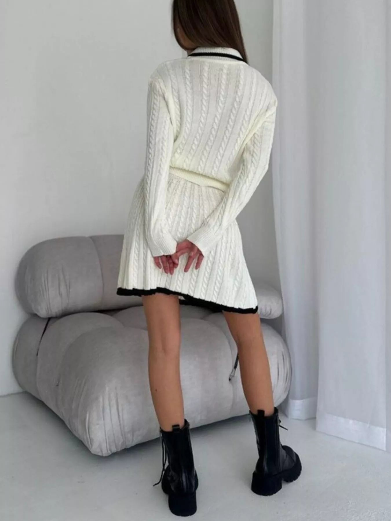 Hazel Blues® |  Cable Knit Long Sleeve Top and Skirt Sweater Set