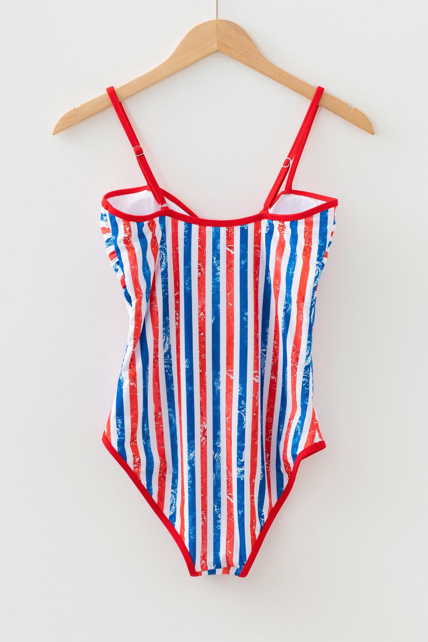 Hazel Blues® | Red July 4th Stripes Star Floral Impression Cutout Spaghetti Straps One Piece Swimsuit