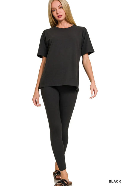 Hazel Blues® | Zenana Brushed Dty Microfiber Short Sleeve Top and Pants Loungewear Set