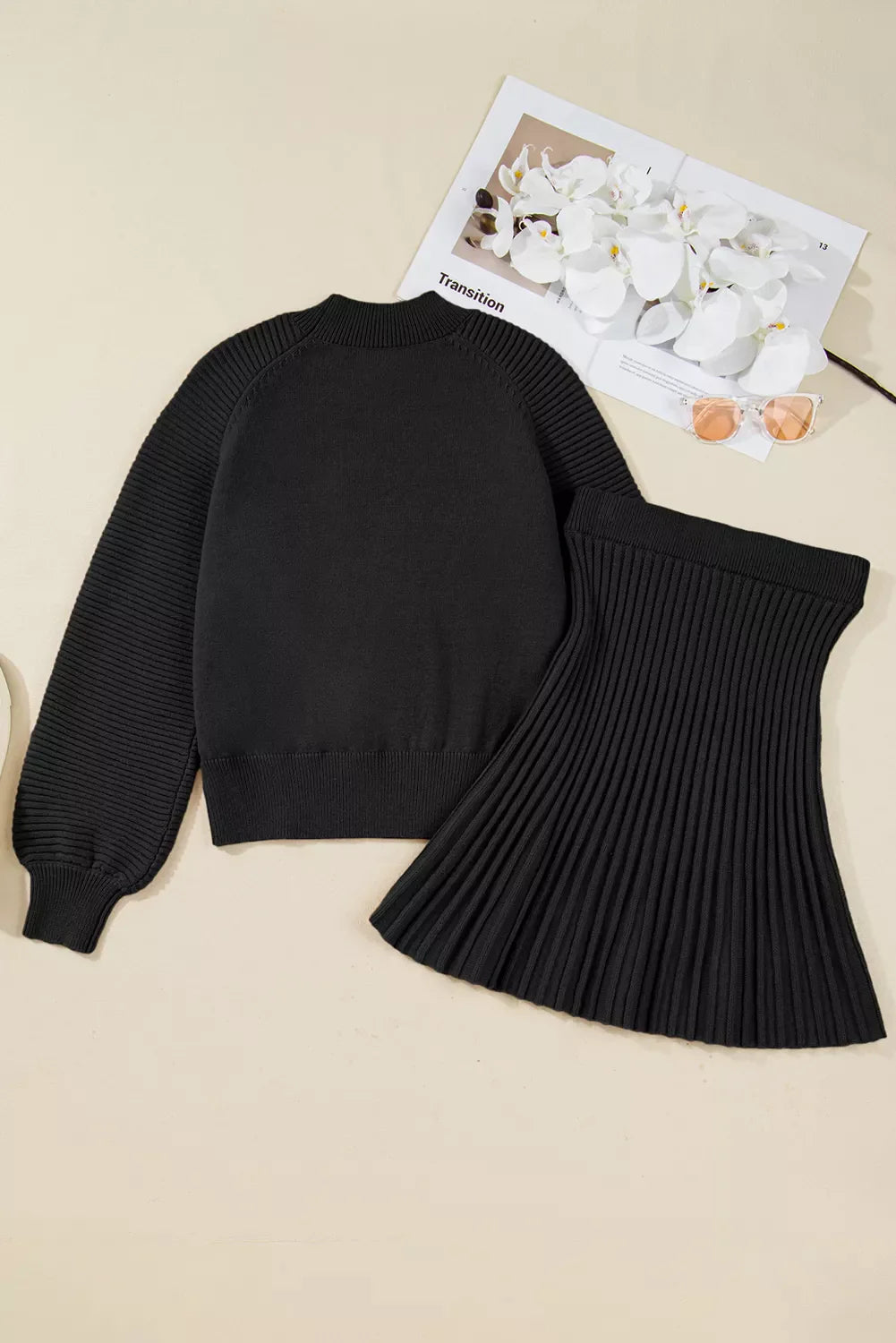 Hazel Blues® |  Round Neck Top and Skirt Sweater Set