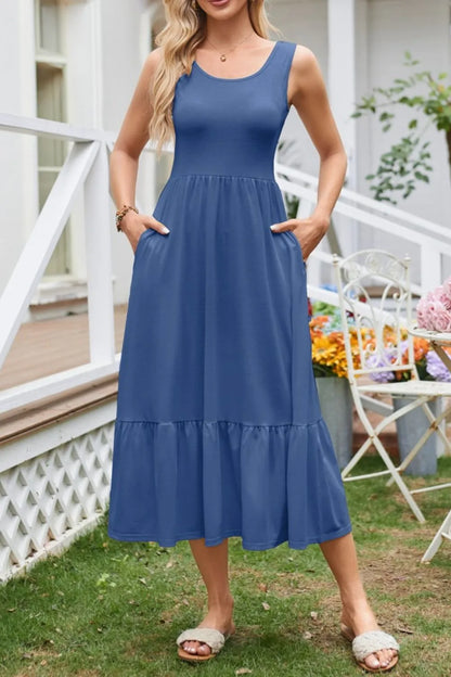 Hazel Blues® |  Round Neck Wide Strap Tank Dress