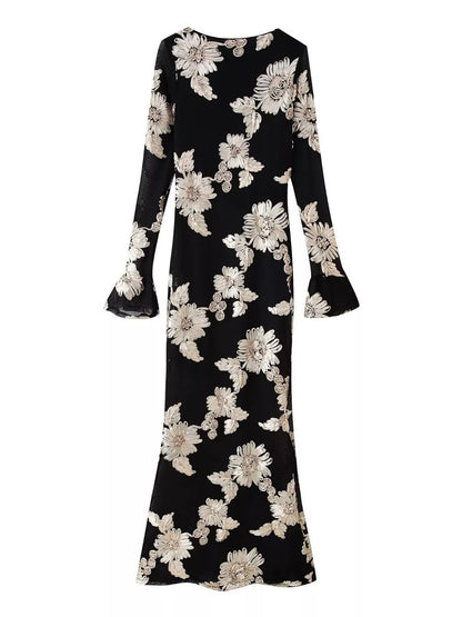 Hazel Blues® |  Floral Flounce Sleeve Round Neck Dress