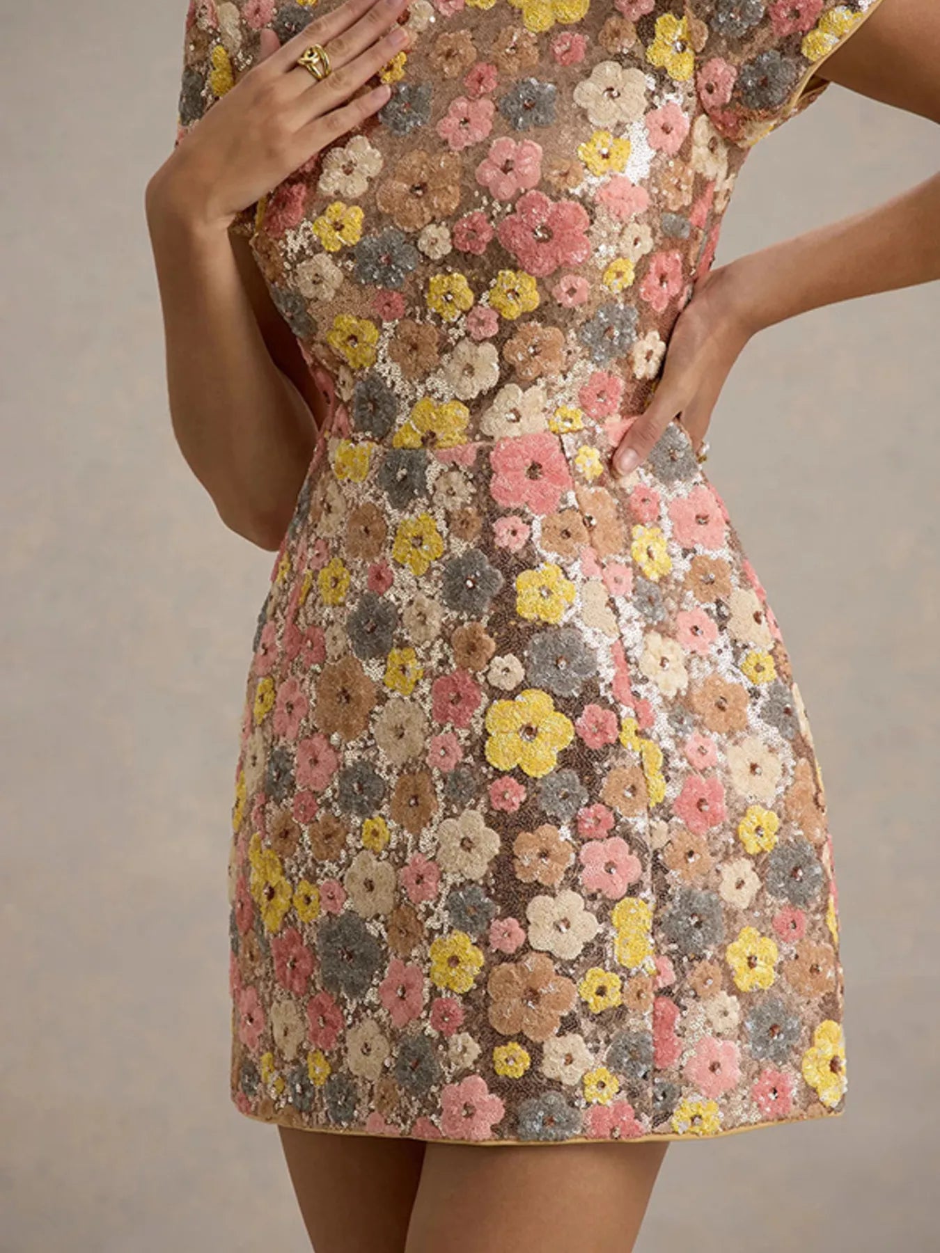 Hazel Blues® |  Floral Sequin Short Sleeve Mini Dress