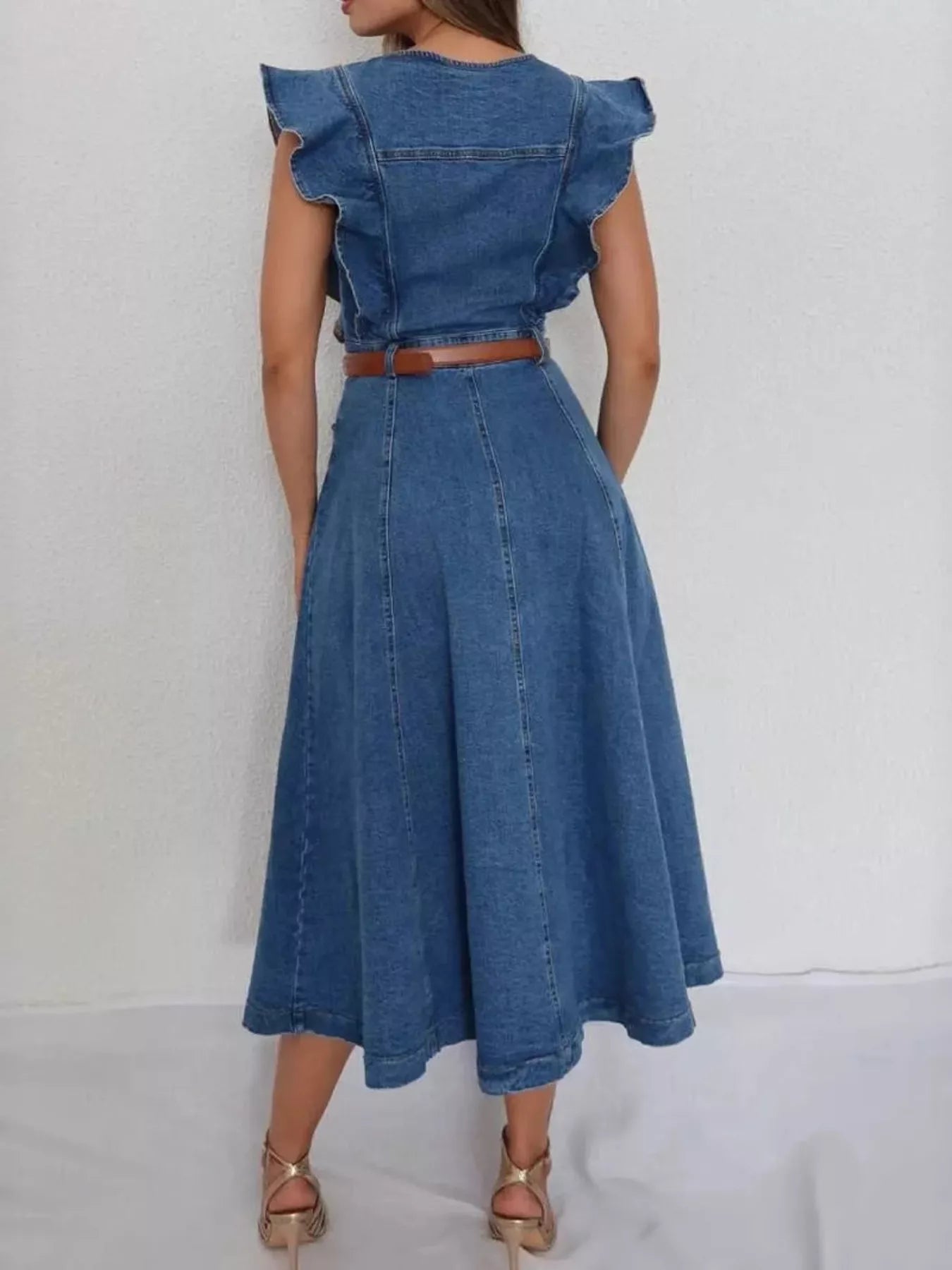 Hazel Blues® |  Ruffled Button Front Denim Dress