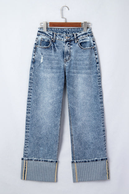 Hazel Blues® |  Ashleigh Blue Cuffed Straight Loose Jeans
