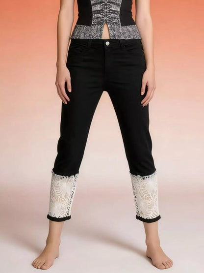 Hazel Blues® | Lace Trimmed Capri Jeans
