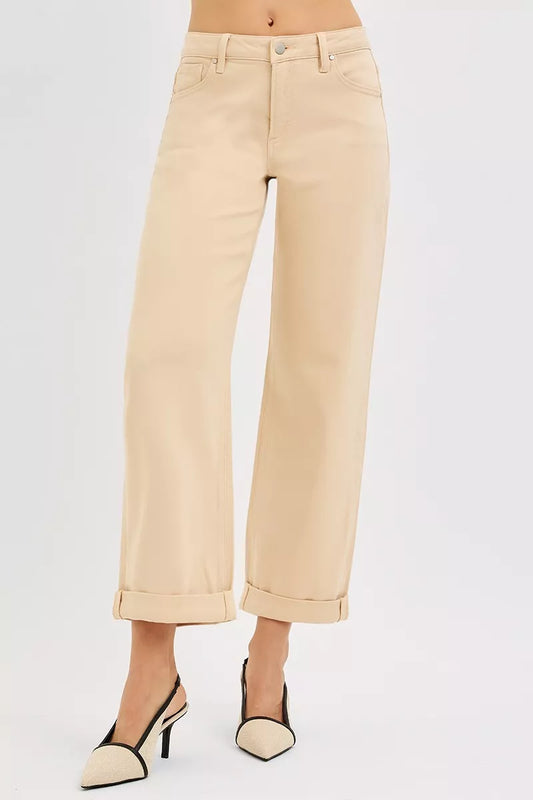 Hazel Blues® |  RISEN Tummy Control Mid Rise Ankle Barrel Relaxed Baggy