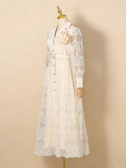 Hazel Blues® |  Lace Button Front Midi Dress
