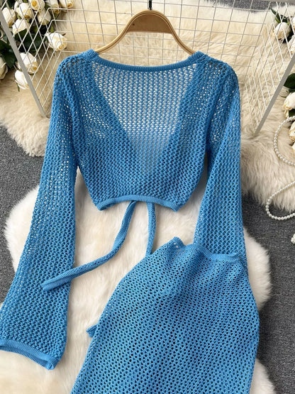 Hazel Blues® |  Knitted Crop Top and Slit Skirt Set