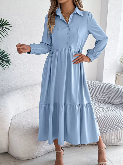 Hazel Blues® |  Long Sleeve Tiered Button Front Midi Dress