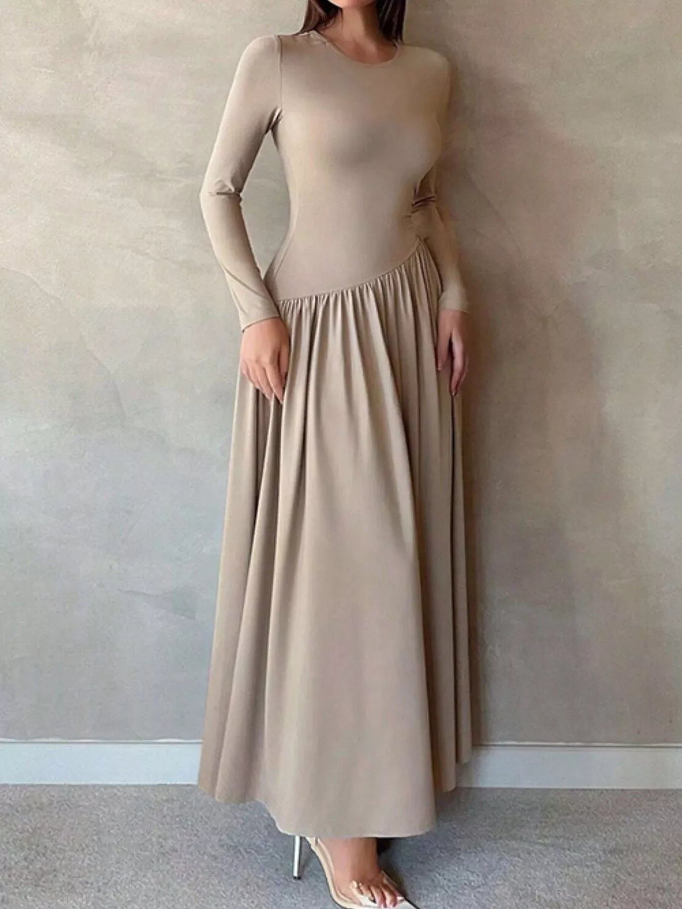 Hazel Blues® |  Long Sleeve Ruched A-Line Maxi Dress