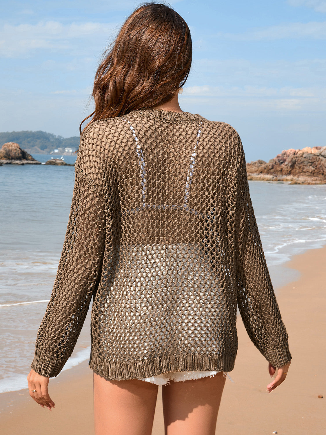 Hazel Blues® | Heart Openwork Long Sleeve Cover-Up