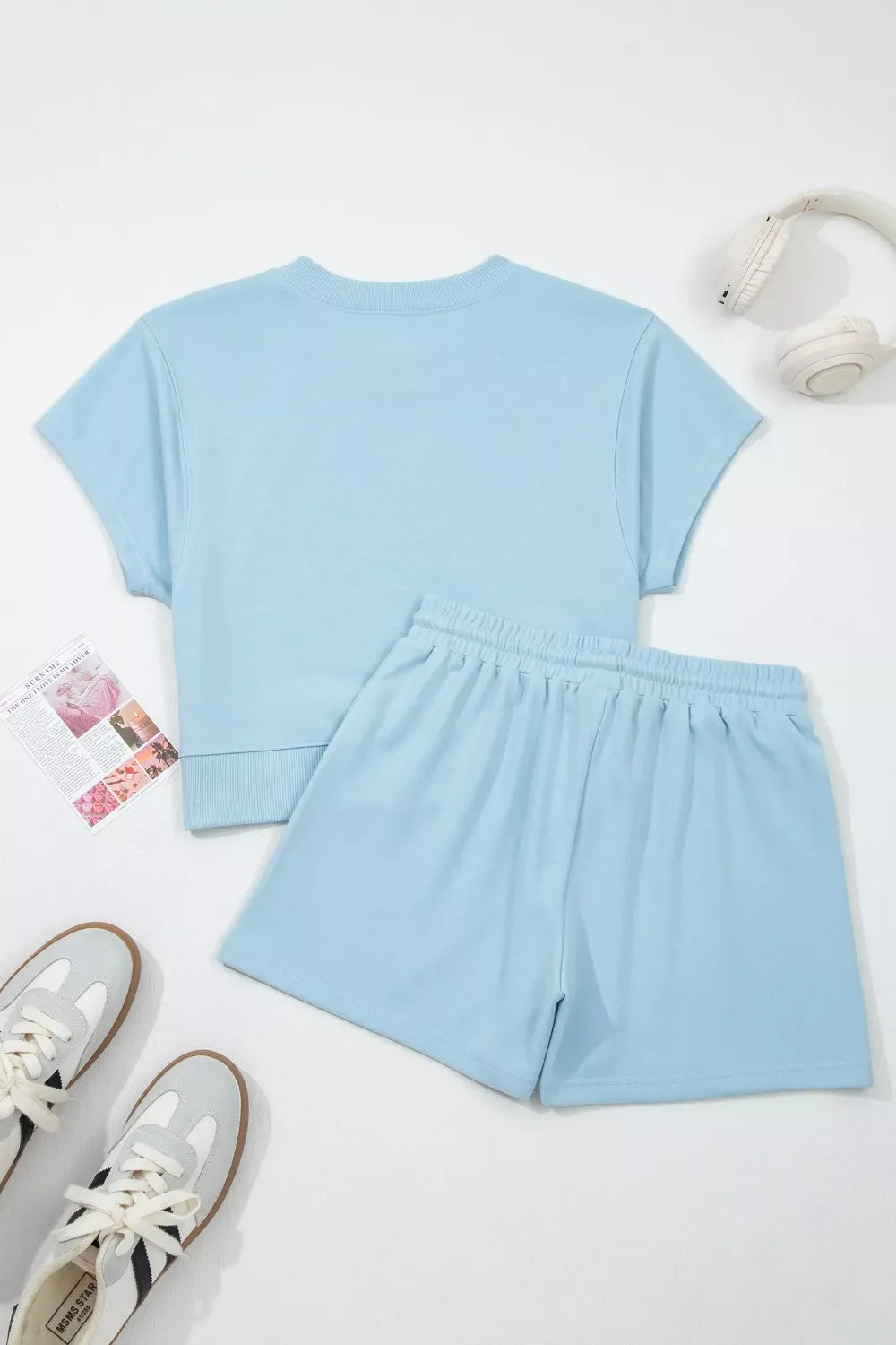 Hazel Blues® |  Solid Color Loose Tee Drawstring Shorts 2pcs Outfit Set